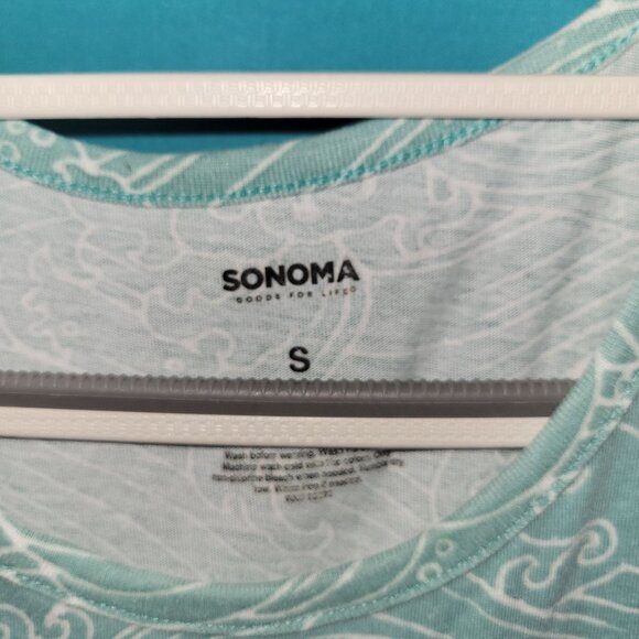 Sonoma Mens Sleeveless Tank Top Wave Print Small Light Blue & White - Picture 4 of 7